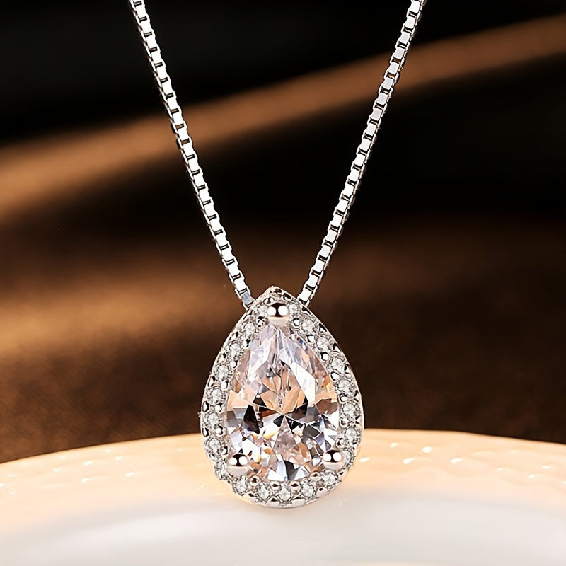 1CT D Color Moissanite Water Drop Pendant Necklace for Women – 925 Sterling Silver Teardrop Necklace with Certificate, Bridal & Anniversary Jewelry Gift