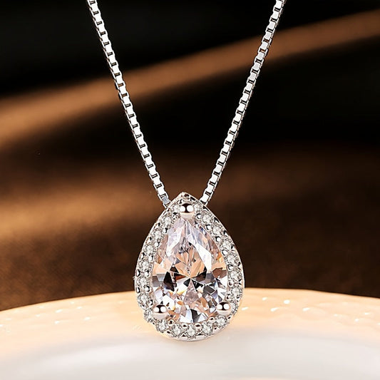 1CT D Color Moissanite Water Drop Pendant Necklace for Women – 925 Sterling Silver Teardrop Necklace with Certificate, Bridal & Anniversary Jewelry Gift