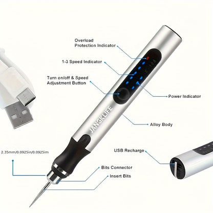 Cordless Rotary Tool Rechargeable Engraving Pen Adjustable Speed Electric Carving Pen for Wood Engraving Sanding Polishing Etching Grinding Cutting DIY Crafts Portable Handheld Hobby Tool