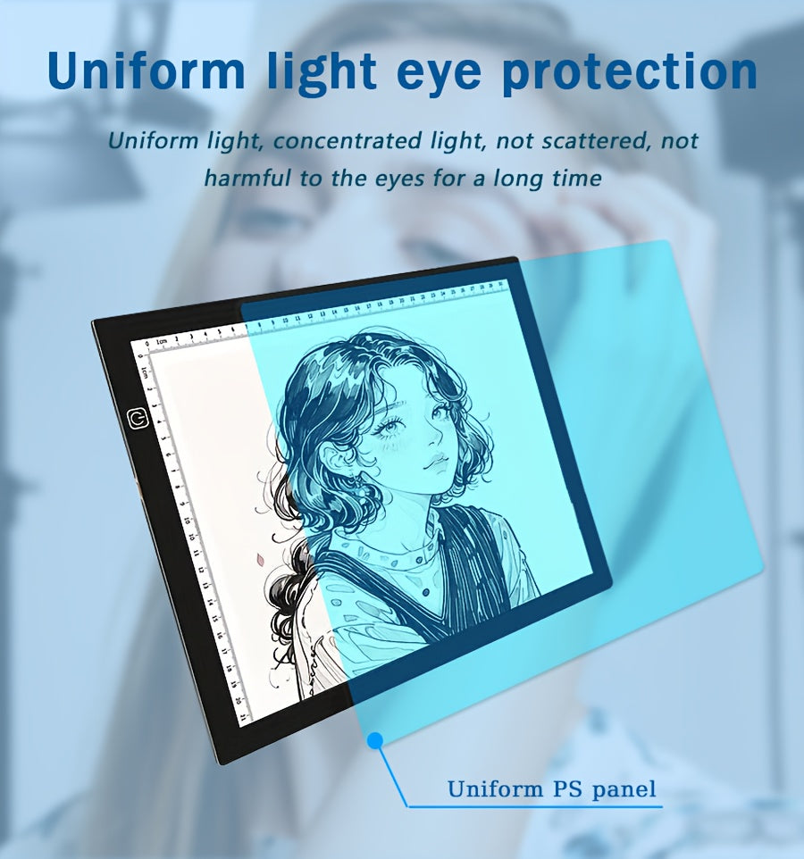 LED Tracing Light Pad Board A2 A3 A4, Dual Light Bar Ultra-Thin Copy Table with 3-Speed Dimming & Eye-Caring No-Grid Surface for Diamond Painting, Sketching & Drawing