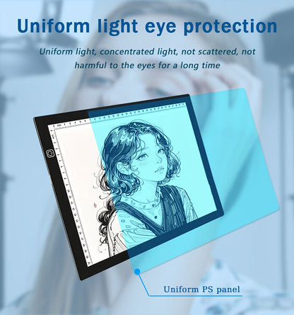 LED Tracing Light Pad Board A2 A3 A4, Dual Light Bar Ultra-Thin Copy Table with 3-Speed Dimming & Eye-Caring No-Grid Surface for Diamond Painting, Sketching & Drawing