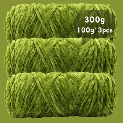 Velvet Chenille Yarn 3-Pack 300g (100g x3) Soft Bulky Knitting Crochet Yarn 47 Colors Beginner Friendly Luxury Handcraft for Sweaters Scarves Hats Dolls Bags Amigurumi DIY Projects