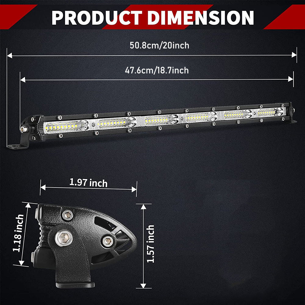 20 Inch 180W LED Light Bar Offroad Single Row – Ultra Slim 12V/24V Work Lamp for Truck, ATV, SUV, Tractor, Jeep & Boat – 6000K White, 50000Hr Lifespan – Velora