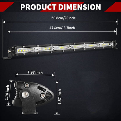 20 Inch 180W LED Light Bar Offroad Single Row – Ultra Slim 12V/24V Work Lamp for Truck, ATV, SUV, Tractor, Jeep & Boat – 6000K White, 50000Hr Lifespan – Velora