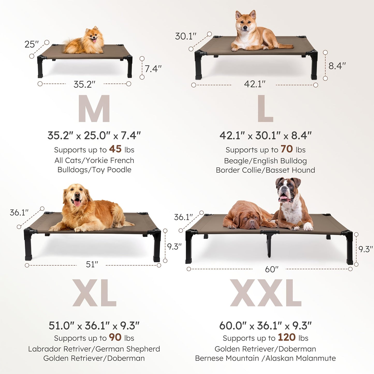 Cooling Elevated Dog Bed Raised Cot with Breathable Mesh and Metal Frame - Washable Portable Dog Cot with No-Slip Feet for Indoor and Outdoor Use, Multiple Sizes and Colors Available
