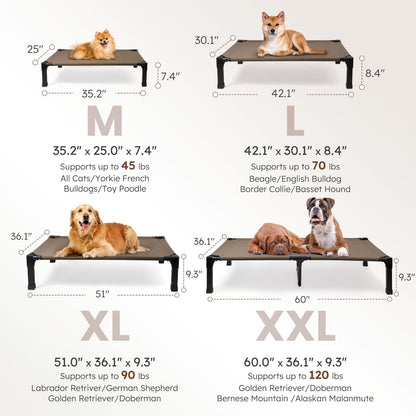 Cooling Elevated Dog Bed Raised Cot with Breathable Mesh and Metal Frame - Washable Portable Dog Cot with No-Slip Feet for Indoor and Outdoor Use, Multiple Sizes and Colors Available