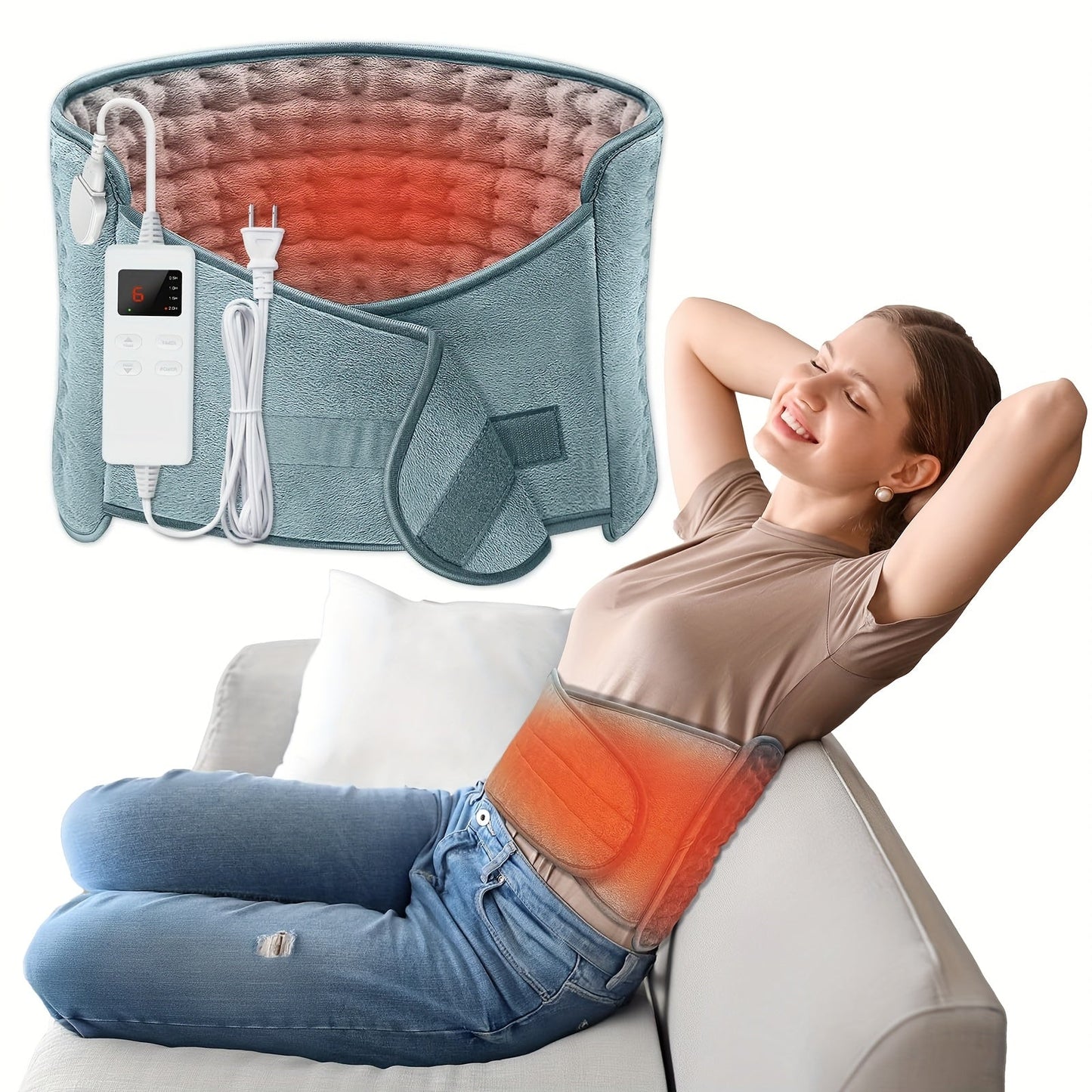 Electric Heating Belt for Back Pain Relief 12x24 Inch – 6 Heat Levels 104-149°F, 6-Hour Auto Shutoff, 4 Timers, Adjustable 24-45 Inch Waist, Washable Heated Waist Pad for Men and Women