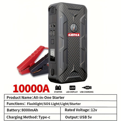 2000A Peak Portable Car Jump Starter Wireless Battery Booster – 12V Quick Start for Gas (8.0L) & Diesel (1.72 Gal) Engines with USB Input/Output, LED Emergency Light – Car Accessory & Emergency Tool
