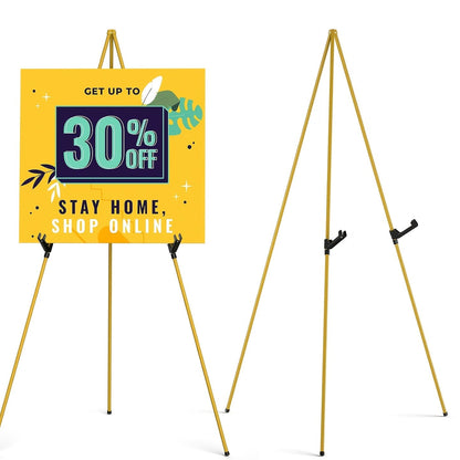 63 Inch Portable Floor Easel Stand Metal Tripod with Carry Bag Wedding Sign Poster Display Quick Assembly Black Gold 1 or 2 Pack