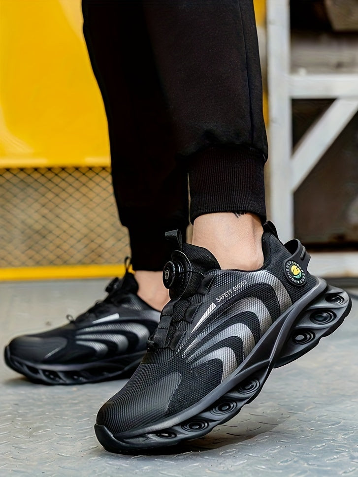 Men's Steel Toe Safety Shoes Wide Width Puncture-Proof with Rotating Buckle – Non-Slip Cushioned Work Boots for Construction, Industrial & Warehouse, Sizes US 6.5–13.5