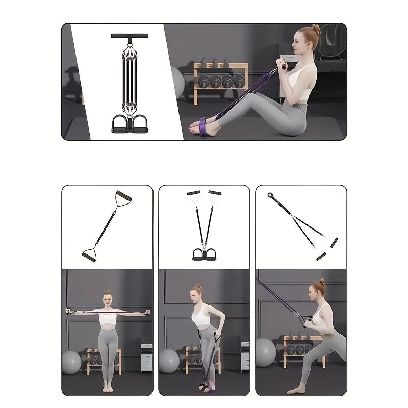6-in-1 Resistance Bands Set with Pedal Puller – Adjustable 50/75/100LBS Tensioner for Body Stretching, Strength Training & Fitness Exercise, Home Gym Workout Equipment for Men & Women – Black & Purple