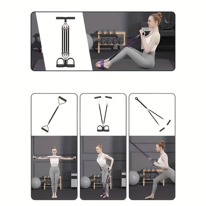 6-in-1 Resistance Bands Set with Pedal Puller – Adjustable 50/75/100LBS Tensioner for Body Stretching, Strength Training & Fitness Exercise, Home Gym Workout Equipment for Men & Women – Black & Purple