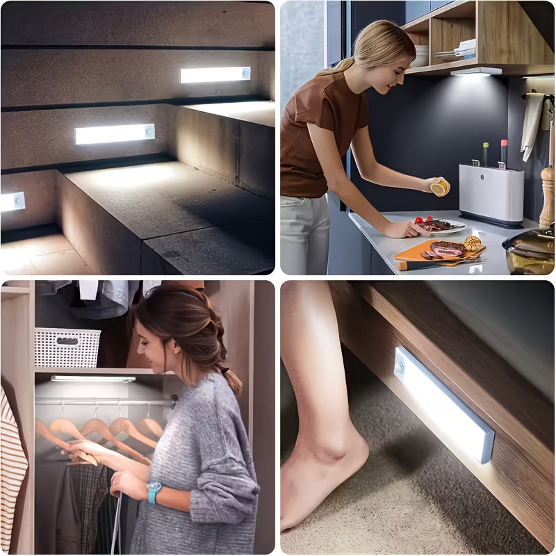 LED Motion Sensor Dimmable Cabinet Light USB-C Rechargeable – Adjustable Color Temperature White & Warm, 3 Modes, Magnetic Mount for Kitchen, Closet, Bedroom, Stairs & Office, 10/20/30cm