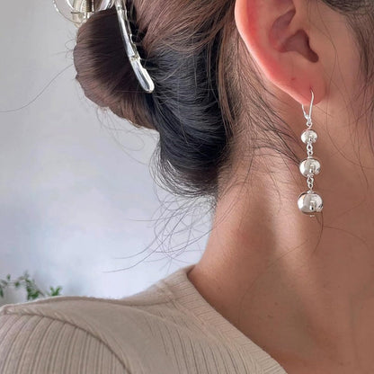 S925 Sterling Silver Triple Ball Drop Dangle Earrings for Women – Retro French Long Design, Elegant Vintage Style, Gold & Silver Tone