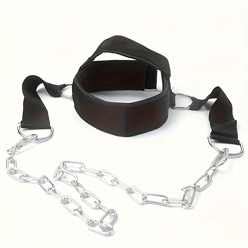 Neck Training Band with Chain Heavy Duty Adjustable Neck Strengthener for Athletes Strength Training Neck Muscle Recovery – Fitness Resistance Head Harness for Home Gym Workouts, Black