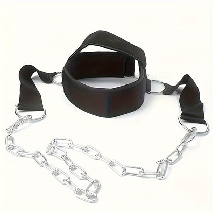 Neck Training Band with Chain Heavy Duty Adjustable Neck Strengthener for Athletes Strength Training Neck Muscle Recovery – Fitness Resistance Head Harness for Home Gym Workouts, Black