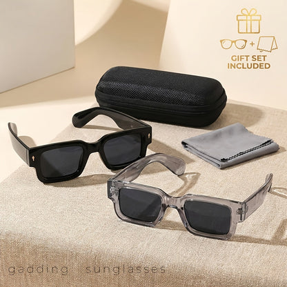 Chunky Square Retro Fashion Glasses 2-Pack - Bold Thick Frame UV400 Eyewear for Men Women, Nightlife Parties, Raves, Festivals, Halloween Costumes & Everyday Statement Look