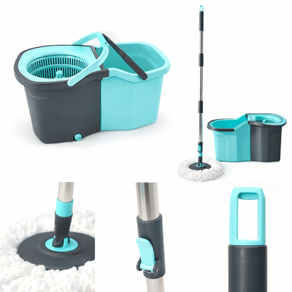 360° Spin Mop and Bucket Set with Wringer – Microfiber Mop Refills, Stainless Steel Extended Handle, Separate Compartment, Floor Cleaning System