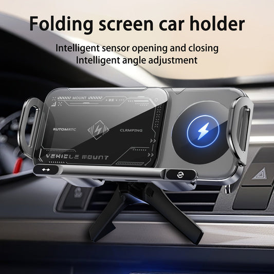 15W Wireless Car Charger Mount Auto-Clamping for Samsung Galaxy Z Fold6 Fold5 Fold4 iPhone 16 15 14 13 12 Pro Max – Electric Horizontal Vertical Adjustment Fast Wireless Charging Car Phone Holder 4.3"-6.9"