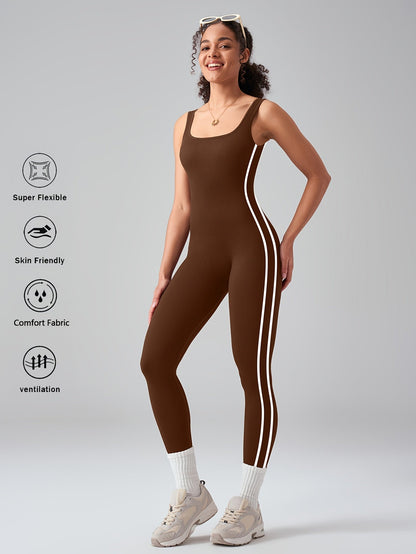 Women's Sleeveless Square Collar Jumpsuit – 90% Nylon Stretch Fabric, Thick & Opaque Active Wear for Yoga, Pilates, Running, Fitness & Everyday Events, Sizes S-XL, Multiple Colors