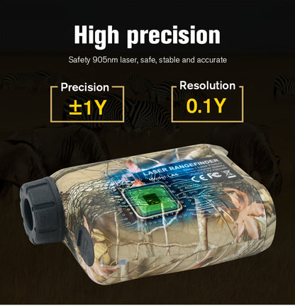 Laser Rangefinder 1200 Yards – 6X Magnification, Rechargeable, Slope Compensation, Flagpole Lock, Speed & Altitude Measurement, Golf & Hunting Camo Design