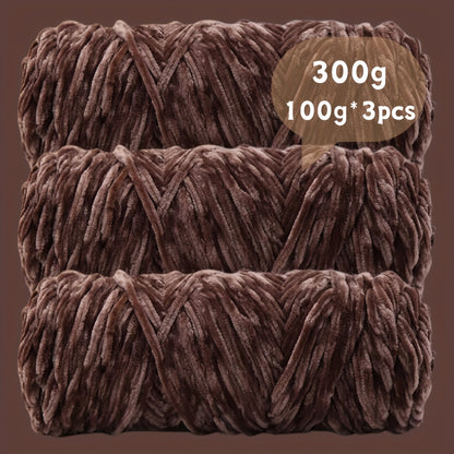 Velvet Chenille Yarn 3-Pack 300g (100g x3) Soft Bulky Knitting Crochet Yarn 47 Colors Beginner Friendly Luxury Handcraft for Sweaters Scarves Hats Dolls Bags Amigurumi DIY Projects