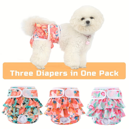 Washable Female Dog Diapers 3 Pack Reusable Highly Absorbent – Dog Period Panties for Female Dogs in Heat Incontinence & Puppy Training XS to L