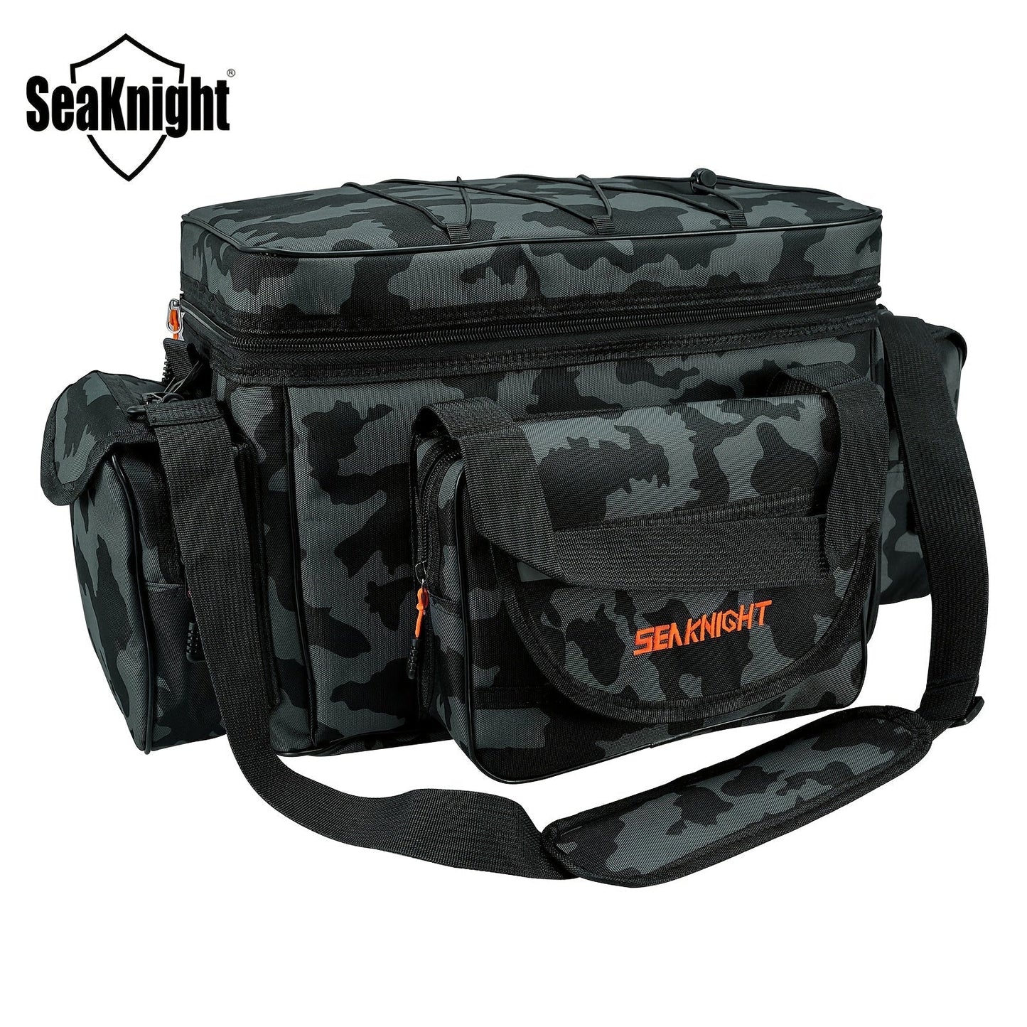 SeaKnight Fishing Tackle Bag Camo – Large Capacity Waterproof Nylon Shoulder Bag for Bass Trout Fishing Hiking Camping Outdoor Sports Travel Men Women