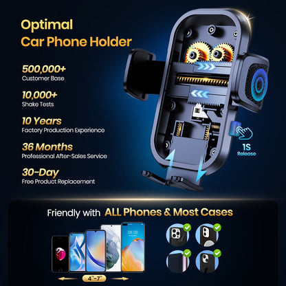 Air Vent Car Phone Holder with Metal Hook Clip – Adjustable Secure Grip, Ergonomic Design, Universal Fit for iPhone 15 14 13 Samsung Galaxy Android, Hands-Free Driving Mount, Black