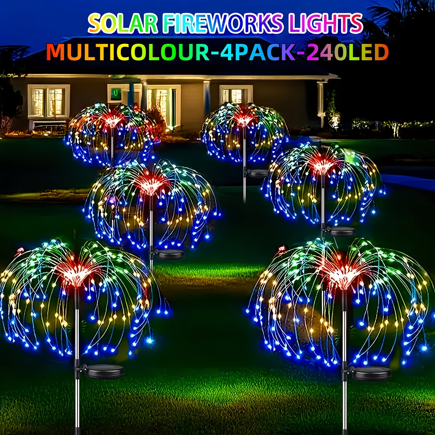 Solar Fireworks Lights Outdoor 240-640 LED Starburst Garden Stake Lights 8 Modes Waterproof Dusk to Dawn Auto On/Off – 4 Pack & 8 Pack for Christmas Yard Patio Wedding Lawn Decor Warm White Cool White Multicolor
