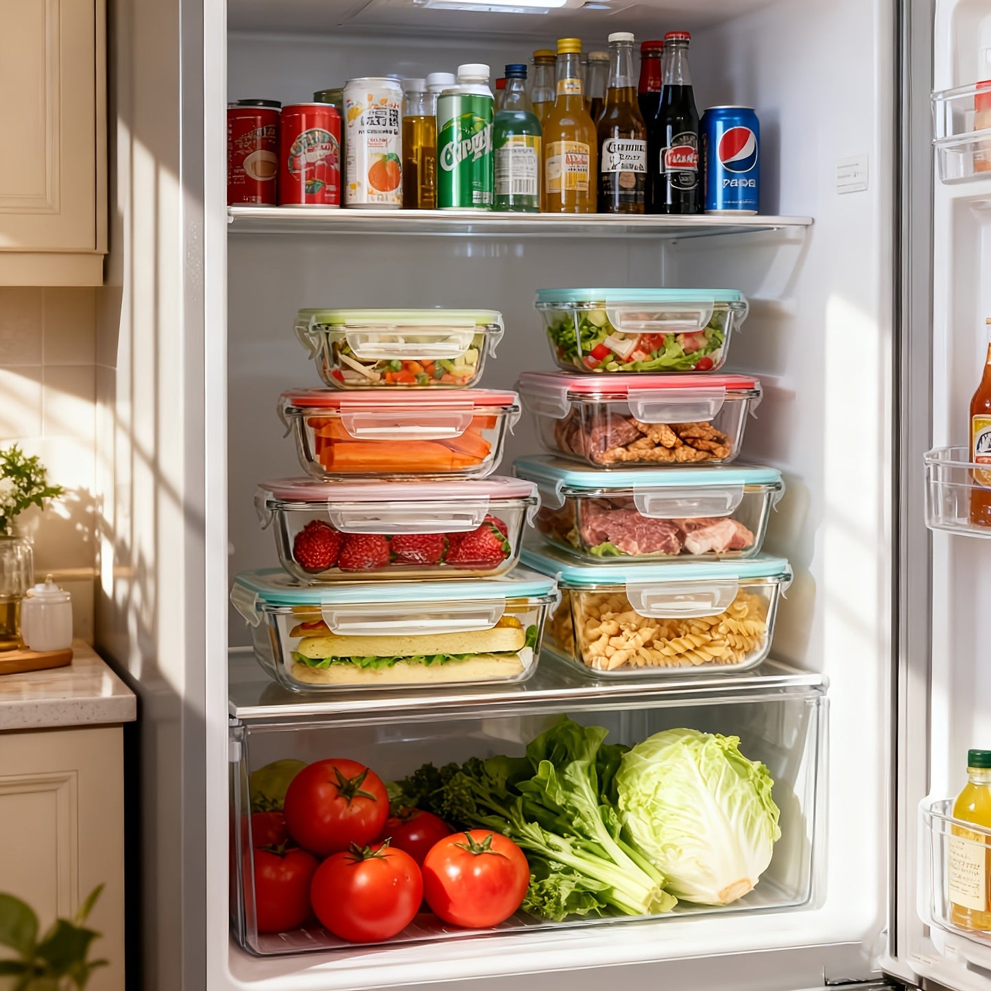 Glass Food Storage Containers Set with Lids – 24 or 16 Piece Airtight Meal Prep Containers, Microwave Oven Freezer Safe, BPA-Free, Perfect for Salads Fruits Vegetables Lunch Box Picnic