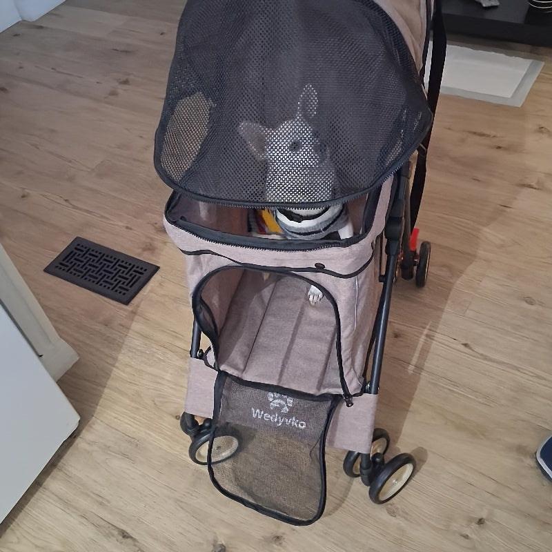 Portable Pet Stroller for Small Dogs & Cats – Foldable Travel Dog Stroller up to 33 lbs, Breathable Canopy, Smooth Wheels & Storage Basket, Ideal for Walks, Trips & Outdoor Adventures