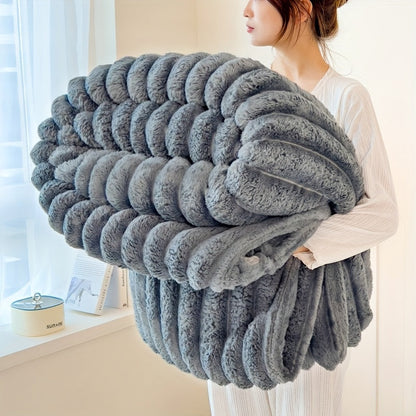 Fleece Throw Blanket Ultra-Soft 3D Faux Rabbit Fur Double-Sided – All-Season Cozy Blanket for Bed Sofa Travel Camping | 7 Colors 4 Sizes White Dark Gray Pink Khaki Purple Grey