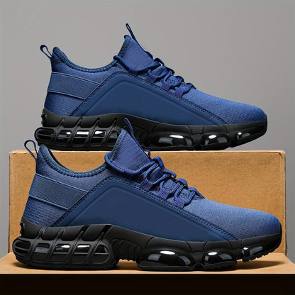 Men's Lightweight Breathable Running Shoes, Low-Top Road Training Sneakers with Rubber Sole & Lace-Up Closure, All-Season Comfort Athletic Footwear for Gym, Training & Casual Wear - White, Black, Blue, Khaki