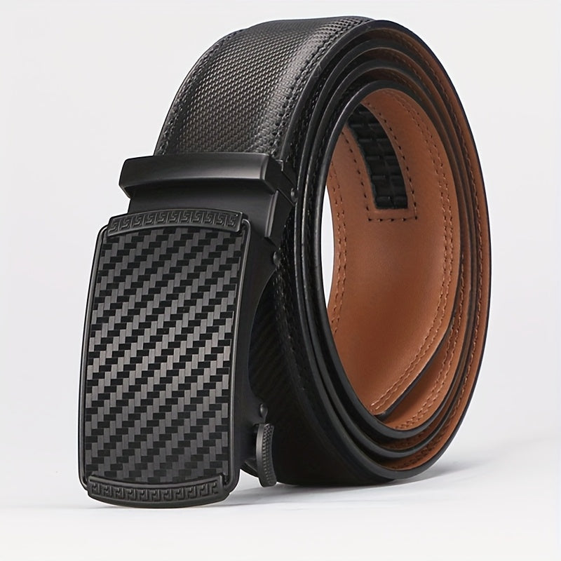 Men's Genuine Leather Ratchet Belt with American Flag Automatic Buckle – Sleek Black & Brown Dress Belt, Zinc Alloy Clasp, Adjustable Fit 30"-44", Perfect for Formal, Business & Casual Wear