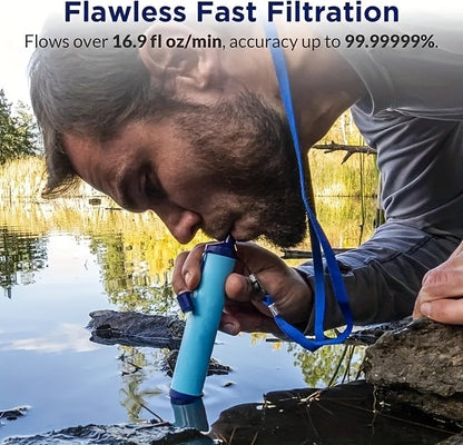 Portable Water Filter Purifier Straw Survival Kit – Durable ABS Filtration Straw with Lanyard & Extension Tube for Camping, Hiking, Backpacking, Travel, Wilderness & Emergency Preparedness – 1/2/4/6 Pack