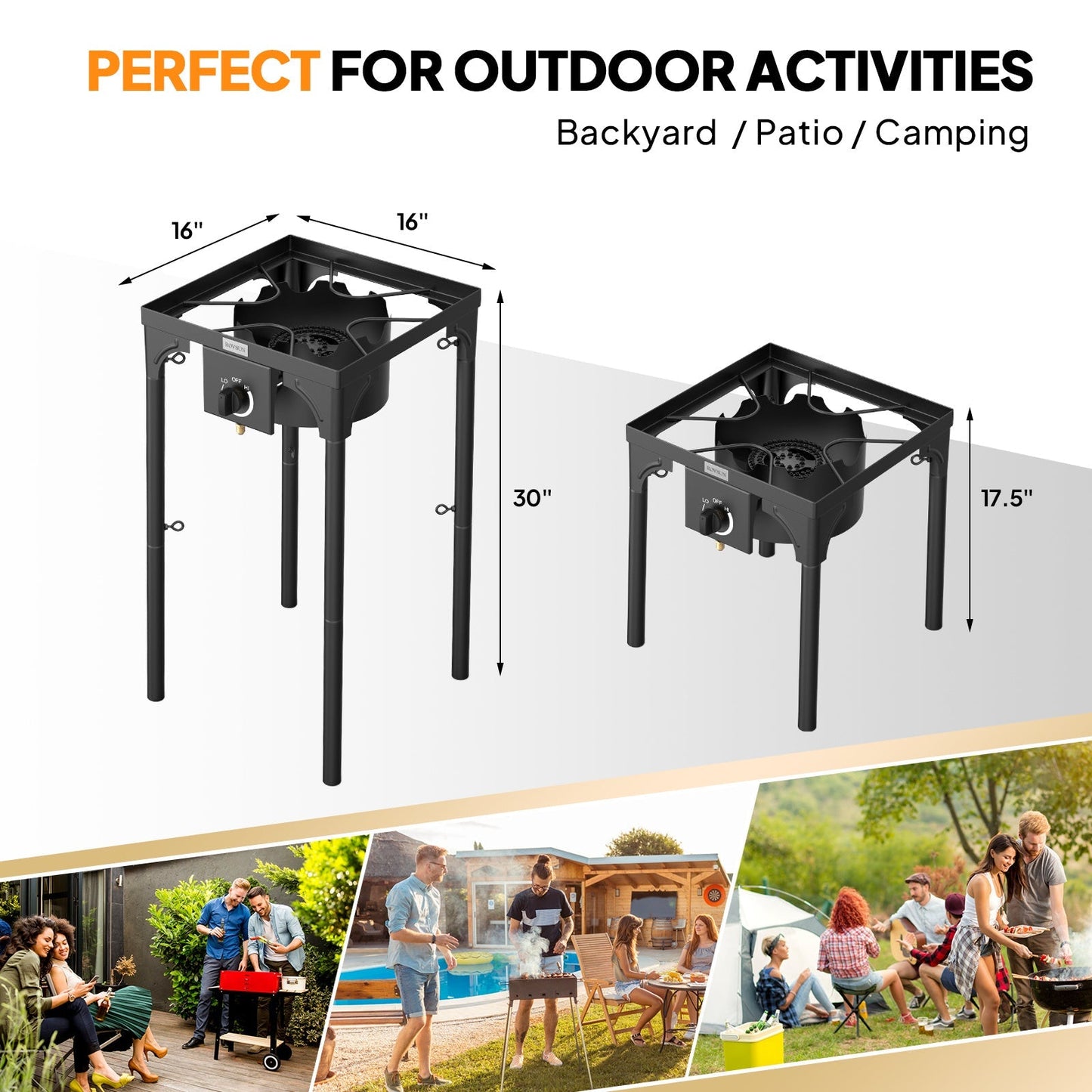 High Pressure Propane Burner Stove 100,000-225,000 BTU - Heavy Duty Cast Iron Outdoor Camp Cooker with Detachable Legs, CSA Listed Regulator, 1 or 3 Burner for Camping, Tailgating & Brewing