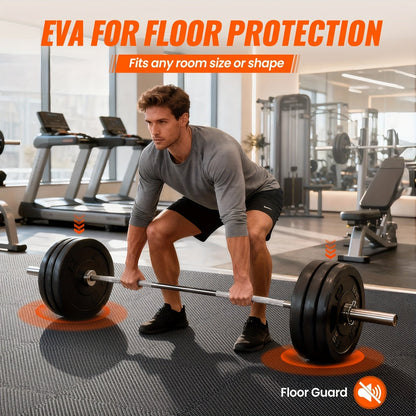 Interlocking Gym Floor Mats 36/48pcs EVA Foam Puzzle Tiles 12"x12" Non-Slip Exercise Mat for Home Gym Garage Playroom Fitness – Includes Border Strips, Coffee & Leaf Pattern