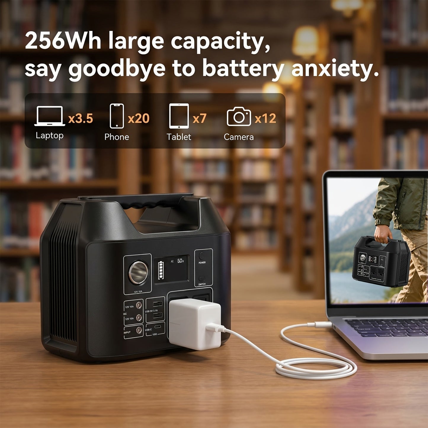 Portable Power Station 100W / 300W Solar Generator – AC Outlet, USB QC3.0, DC Port, LED Flashlight, High Capacity Battery Pack for Camping Hiking Road Trip CPAP Hurricane Emergency