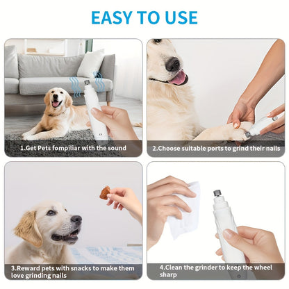Electric Pet Nail Grinder for Dogs & Cats – Quiet USB Rechargeable Dog Nail Trimmer with 2 Speeds & 3 Port Sizes, Safe Low Noise Claw Grinder Tool