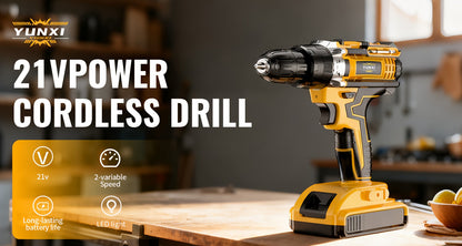 21V Cordless Impact Drill Set 2.0Ah Battery & Fast Charger with Work Light Speed & Torque Adjustment Electric Screwdriver Combo – Optional Storage Box for Car & Home Repair DIY Men's Gift