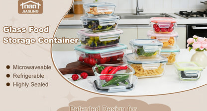 Glass Food Storage Containers with Lids 16-Piece Set (8 Containers + 8 Lids), Airtight Meal Prep Containers Microwave Oven Freezer Safe, Lunch Boxes for Salads Fruits Vegetables Sandwiches Leftovers