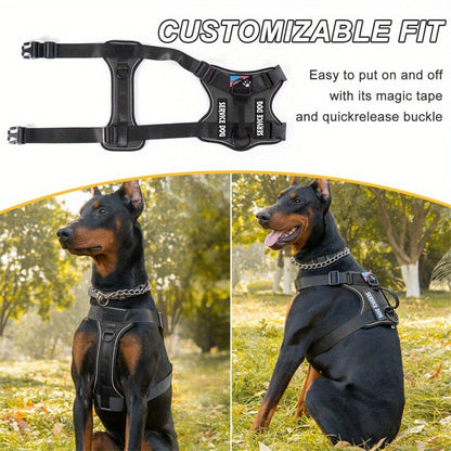 No-Pull Dog Harness Set Reflective Vest with 5 Patches – Adjustable Soft Oxford Mesh Service Dog Harness Front & Back Clip for Small Medium Large Dogs XS to XL
