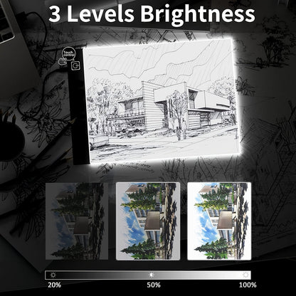 LED Light Pad for Diamond Painting – A2 A3 A4 A5 USB Powered, Adjustable Brightness, Ultra-Thin Light Board for Tracing Sketching Drawing Animation Stencil Art Craft, Optional Bracket & Drill Pen