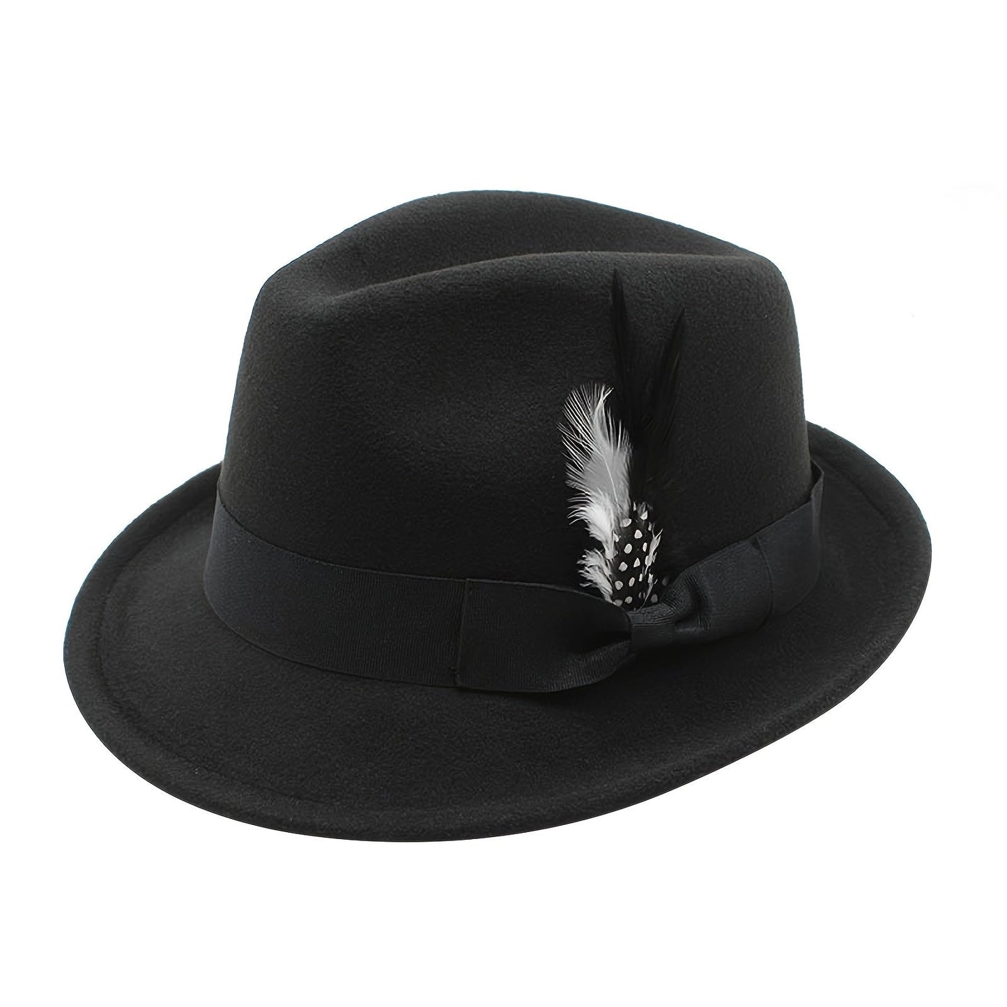Short Brim Felt Fedora Hat for Men & Women – Classic Feather Panama Dress Hat in 7 Colors, Black Brown Navy Red Gray Coffee, Unisex Jazz Cap for Formal Casual Daily Wear