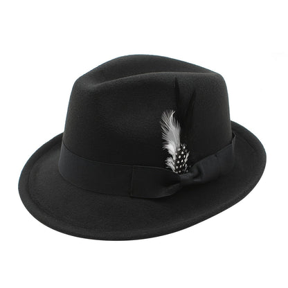 Short Brim Felt Fedora Hat for Men & Women – Classic Feather Panama Dress Hat in 7 Colors, Black Brown Navy Red Gray Coffee, Unisex Jazz Cap for Formal Casual Daily Wear