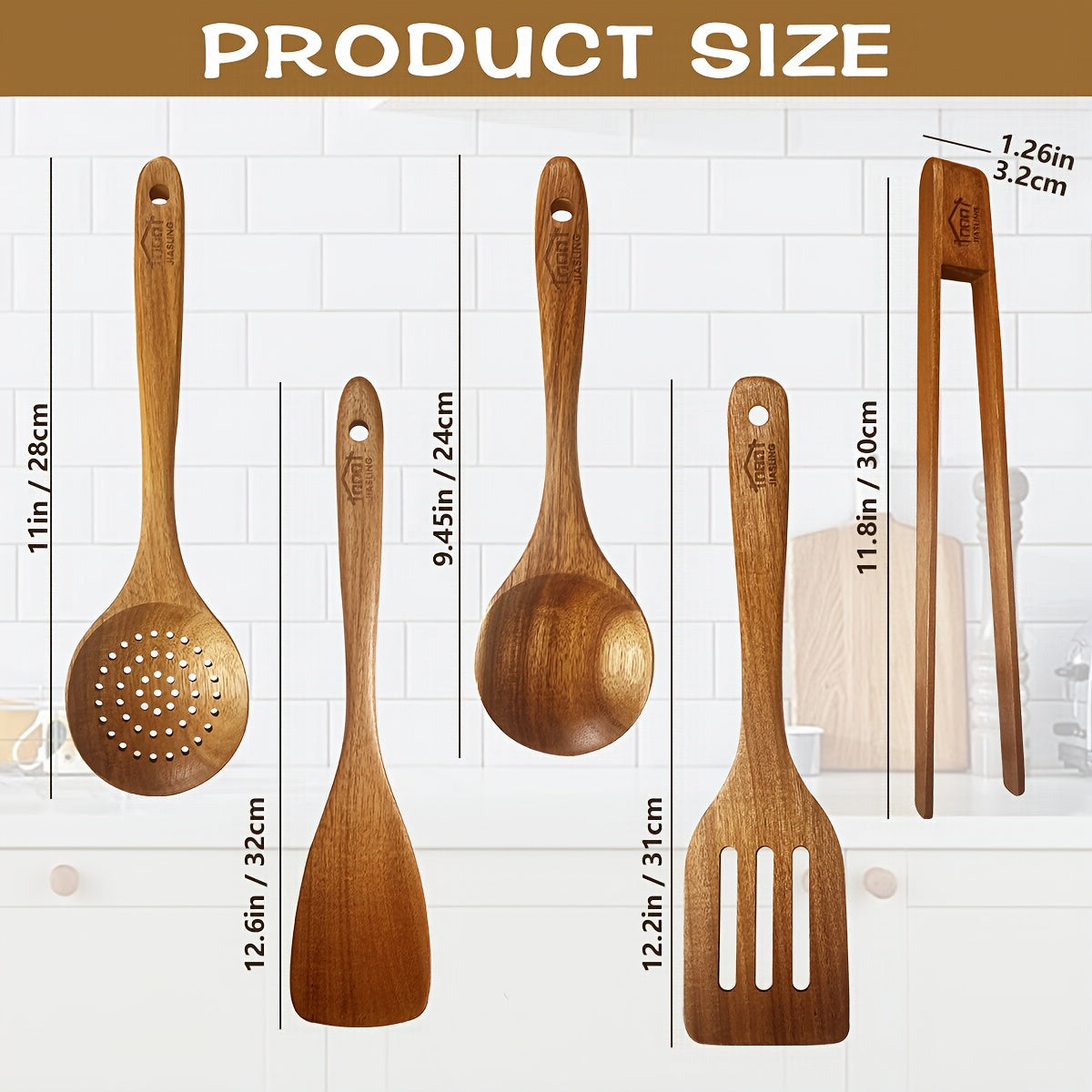 Wooden Kitchen Utensils Set 3/5/7 Piece, Natural Wood Spoons Spatulas Spurtle Ladle & Wok Spatula with Ergonomic Handles, Heat-Resistant Non-Stick Safe Heavy-Duty Cooking Tools for Home Kitchen