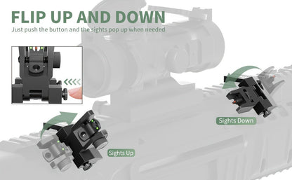 45 Degree Offset Flip Up Iron Sights for AR15 – Fiber Optic Red Green Dots, Tool-Free Adjustable, 20mm Rail Mount, Rapid Transition Backup Canted Sights for Rifle Shooting Outdoors