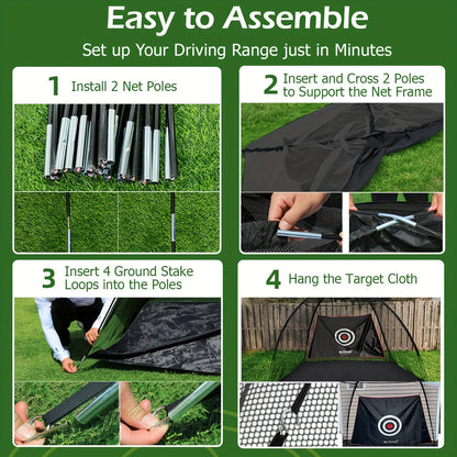 10x7ft Golf Practice Net & Mat Set with Balls, Tees & Carry Bag – Heavy Duty Golf Hitting Net for Backyard, Basement & Indoor Outdoor Use, Golf Training Equipment Gift for Men & Women