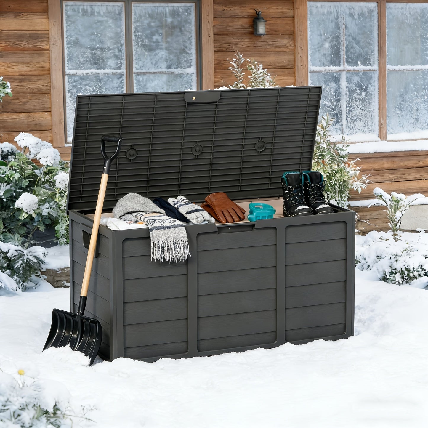 75 Gallon Resin Outdoor Storage Box with Handles Deck Box for Pool Accessories Garden Tools Camping Gear